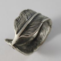 SOLID 925 BURNISHED SILVER BAND RING FEATHER PLUME FINELY WORKED, MADE IN ITALY image 4