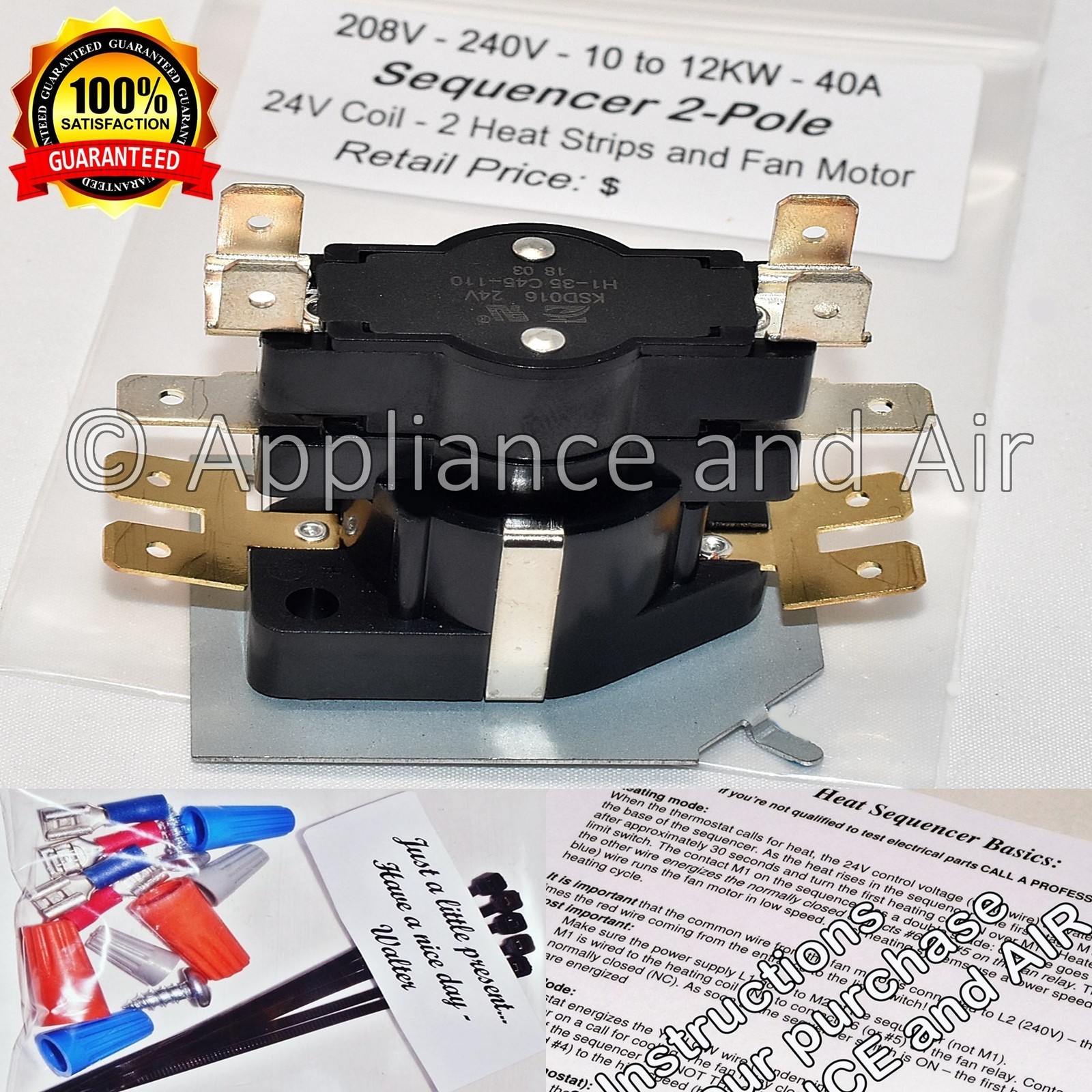 2 Pole Electric Heat Sequencer Fan Relay Mobile Home Furnace 1012kW