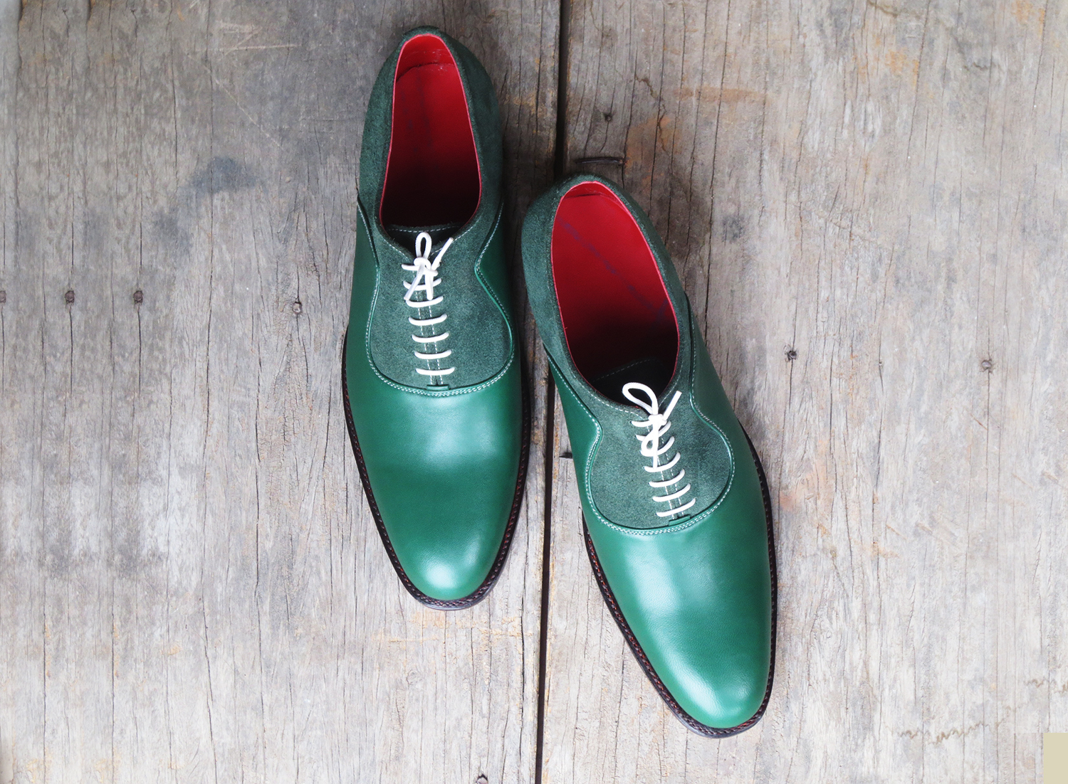 Handmade Green Colour lace up leather & Suede Dress Formal Derby Shoes