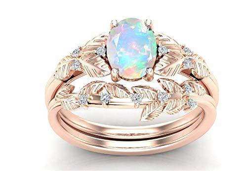Elegant Touch Oval Cut Opal Solitaire Engagement Ring Set 925 Sterling Silver Wo