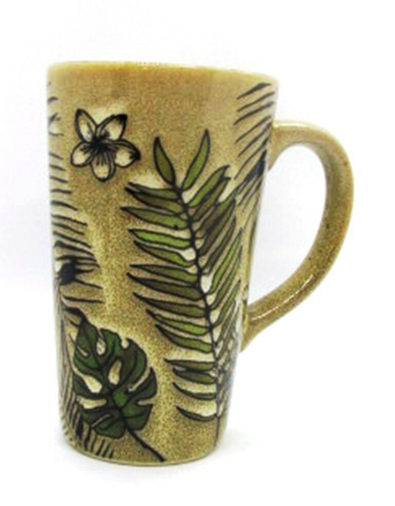 Home Essentials Tall Fern Leaf 16 oz Coffee Cup Mug Black Inside 5.75