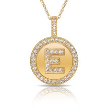 14K Solid Yellow Gold Round Circle Initial "E" Letter Charm Pendant Necklace - $35.14+