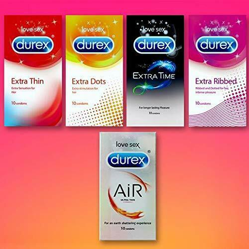 Durex Pleasure Packs - 10 Count (Pack of 4, Extra Thin, Extra Time, Extra Dots)