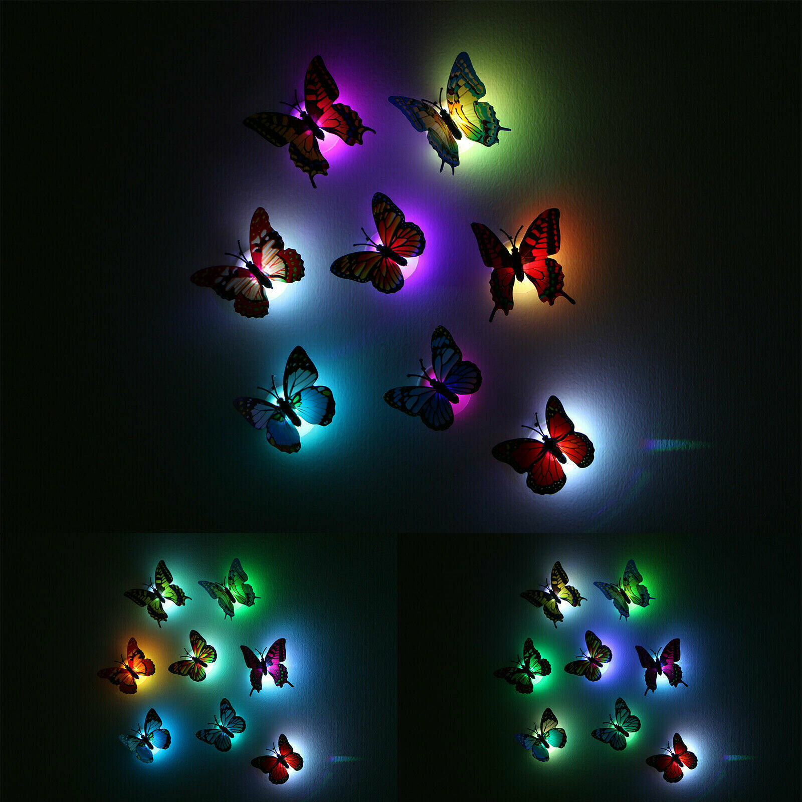 12Pcs 3D Butterfly LED Wall Stickers Glowing Bedroom DIY Home Decor