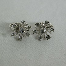 Avon Silver Tone Rhinestone Snowflake Clip On Earrings Womens Fashion Jewelry  - $9.75