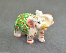 2&quot; White Marble Elephant Hand Carving Painting Work Indian Statue Home D... - $38.15