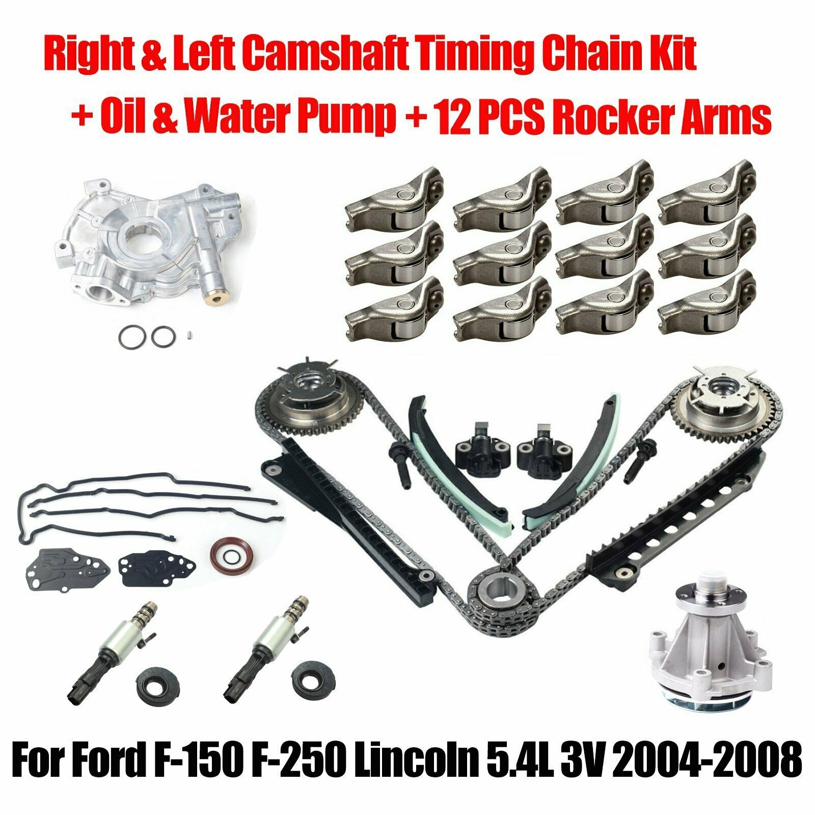 Timing Chain Kit+Oil&Water Pump+12PCS Rocker Arms For Ford 05-08 5.4L 3L3Z6564BA