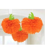 Halloween Fall Pumpkin 3 Hanging Fluffies Orange Party Decorations - $13.06