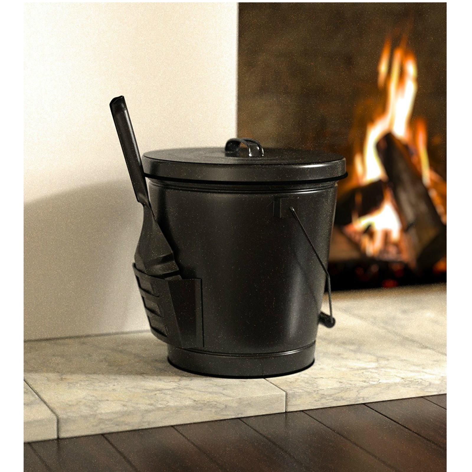 Fireplace Ash Bucket w/ Shovel Metal Pail Lid Wood Stove Coal Pellet