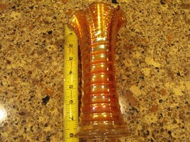 Vintage Fenton Marigold Carnival Glass Vase 8 inch tall orange hombre ribbed - $49.49