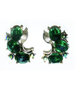 Vintage LISNER Clip-On Earrings with Emerald Green Stones - Signed - $40.00