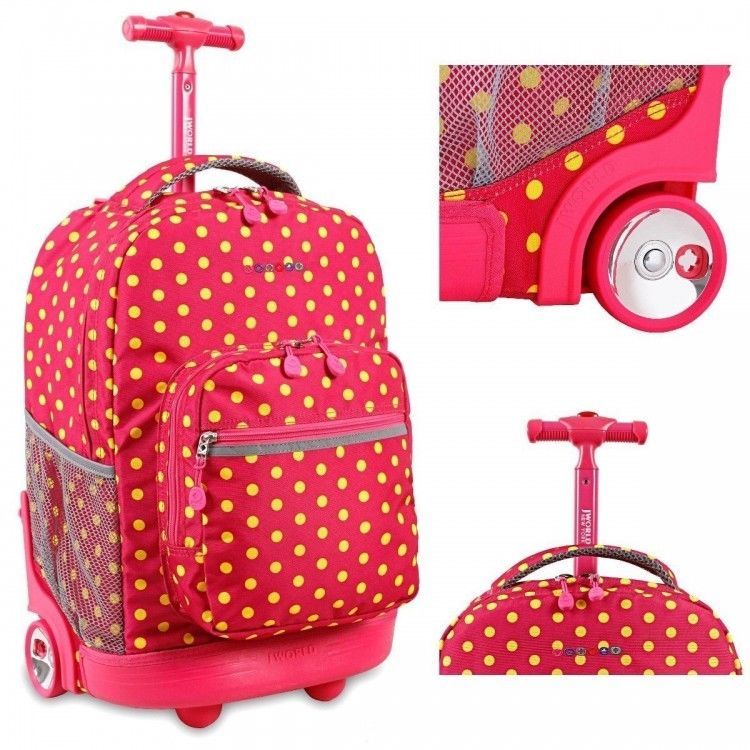 Kids Rolling Backpack Pink Girls Wheeled School Bookbag Luggage Backpacks