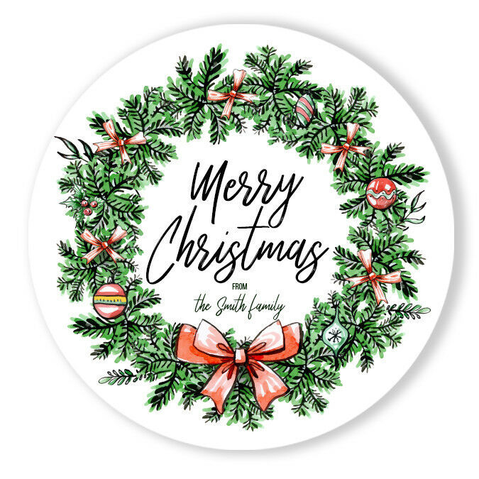 Merry Christmas Watercolor Wreath Thank You Stickers - Other Gift &amp; Party Supplies