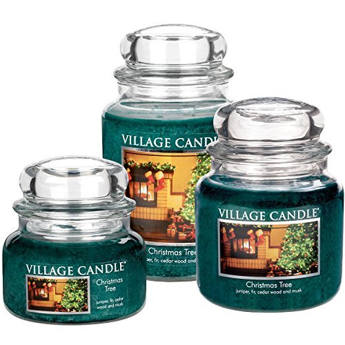 Village Candle Christmas Tree 26 oz Glass Jar Scented Candle, (Large