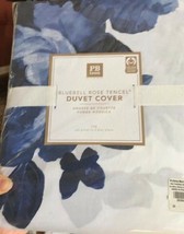 Pottery Barn Teen Bluebell Rose Duvet Cover Navy Blue King Floral No Sha... - $138.14