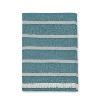 Sferra Marice Blue Striped Throw Blanket Peacock Ivory Fringed Wool Silk... - $188.10