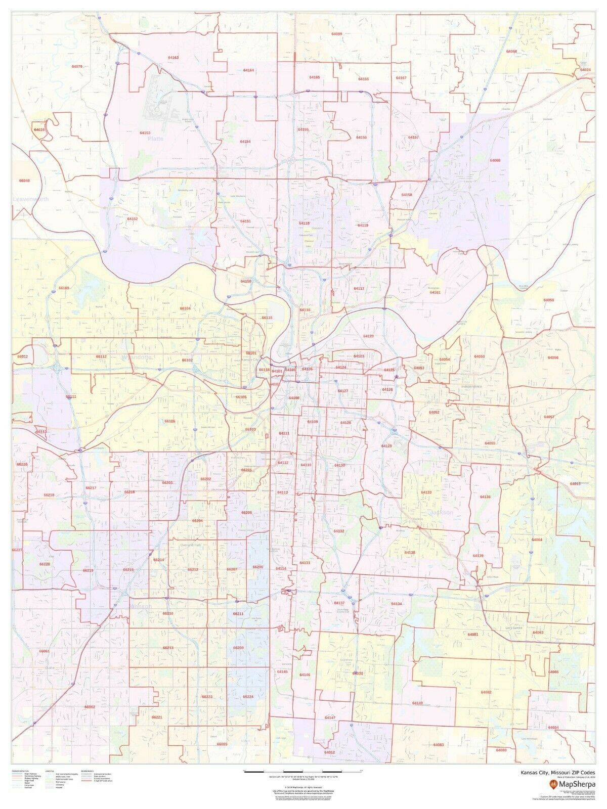 Kansas City Missouri ZIP Codes Laminated Wall Map MSH US   S L1600 