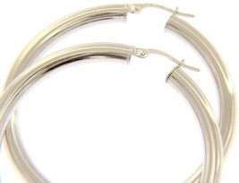 18K White Gold Round Circle Hoop Earrings Diameter 40 Mm X 4 Mm, Made In Italy - $893.25