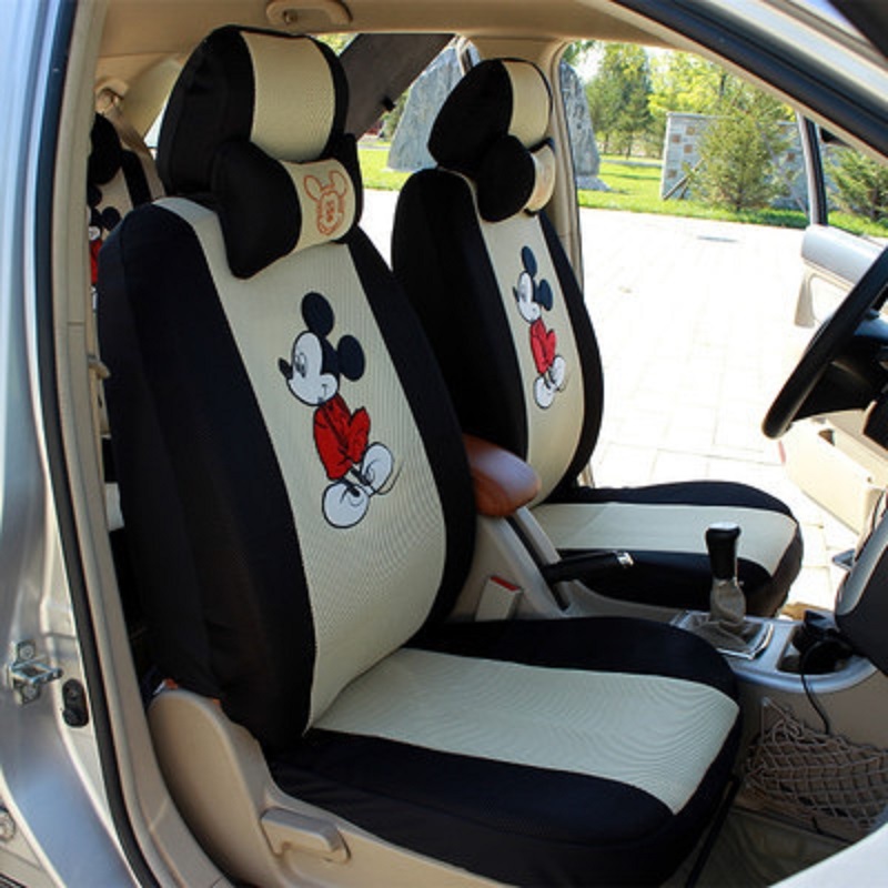 New 12 Pcs Mickey Mouse Car Seat Cover Cartoon Universal Interior Accessories