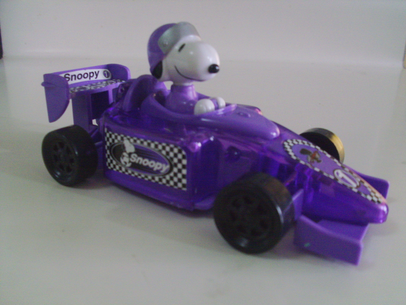 Snoopy purple Indy Race Car candy container Peanuts TV & Movie