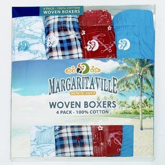 Image of Mens MARGARITAVILLE 4Pk Woven Boxers Novelty Kitschy Tropical Underwear M 32-34