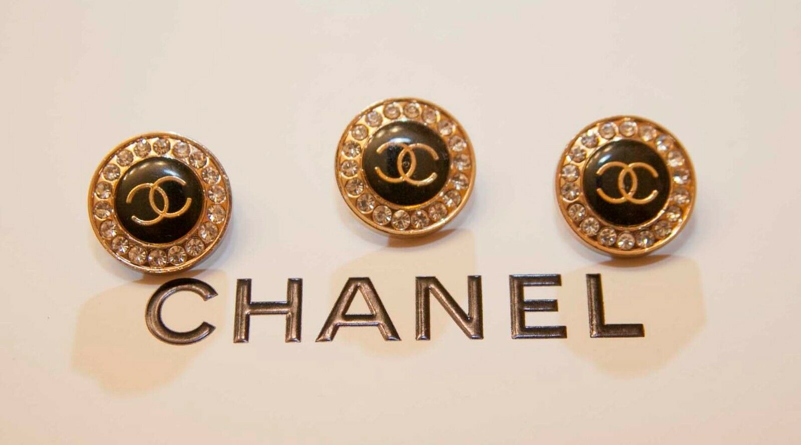 Vintage Chanel button Gold Metal CC Logo Crystals XLARGE - Other