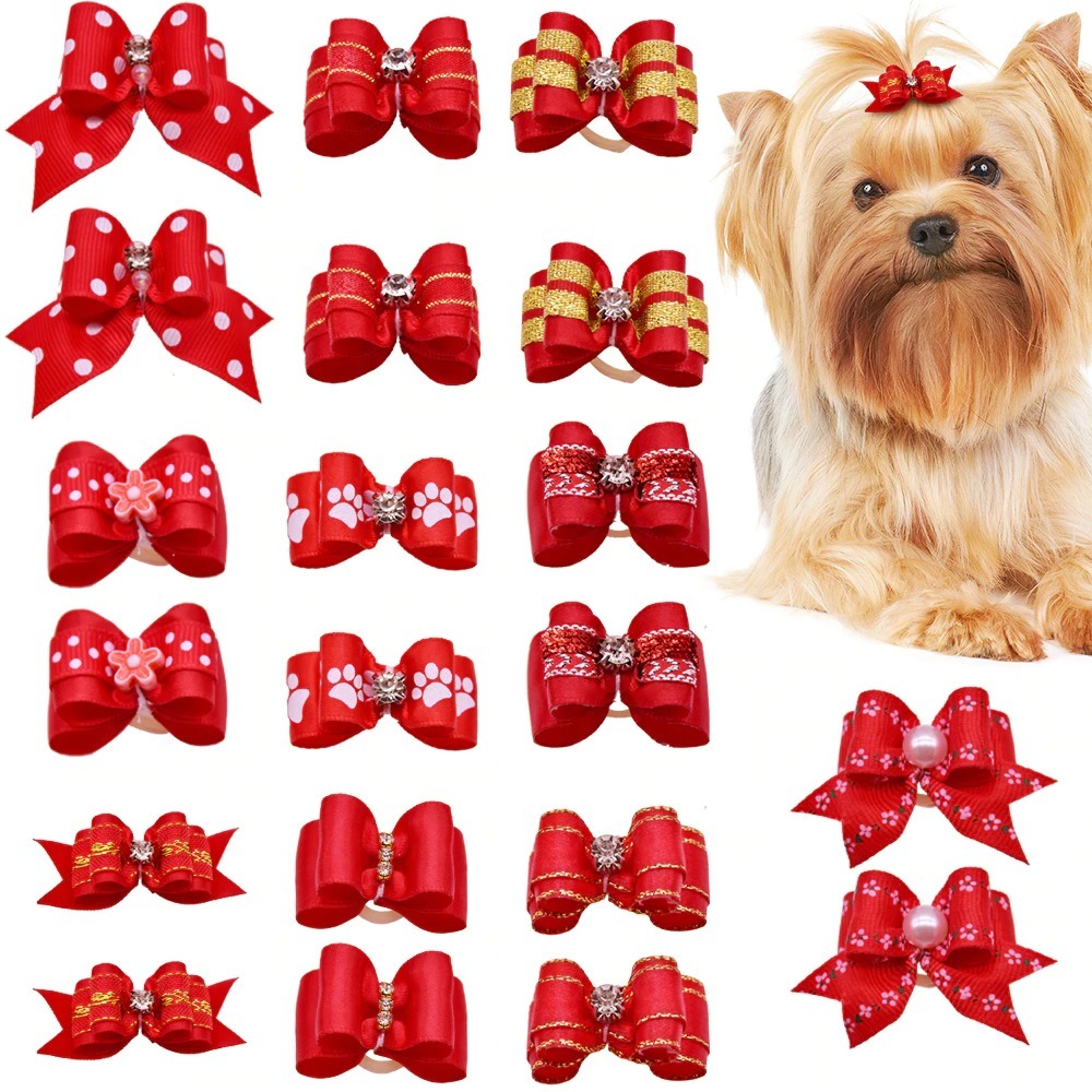 Primary image for 10pcs/lot Hand-made Small Hair Bows For Dog Rubber Band Cat Grooming Accessories