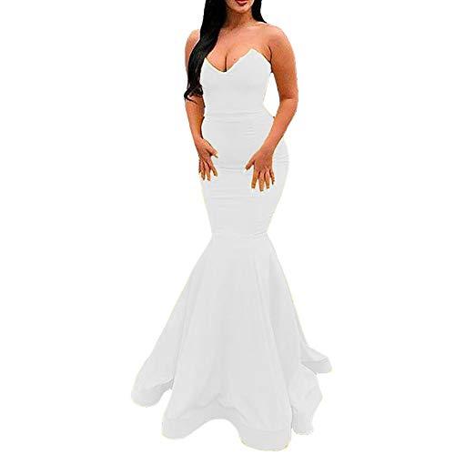Plus Size Long Mermaid Simple V Neck Strapless Formal Prom Dresses White US 18W
