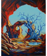 Blue Tree Landscape Arches Surreal Original Oil Painting By Irene Liverm... - $675.00