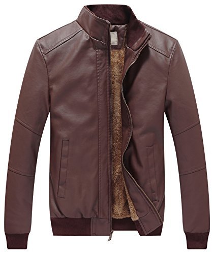 WenVen Men's Winter Fashion Faux Leather Jackets Brown, Large - Outerwear