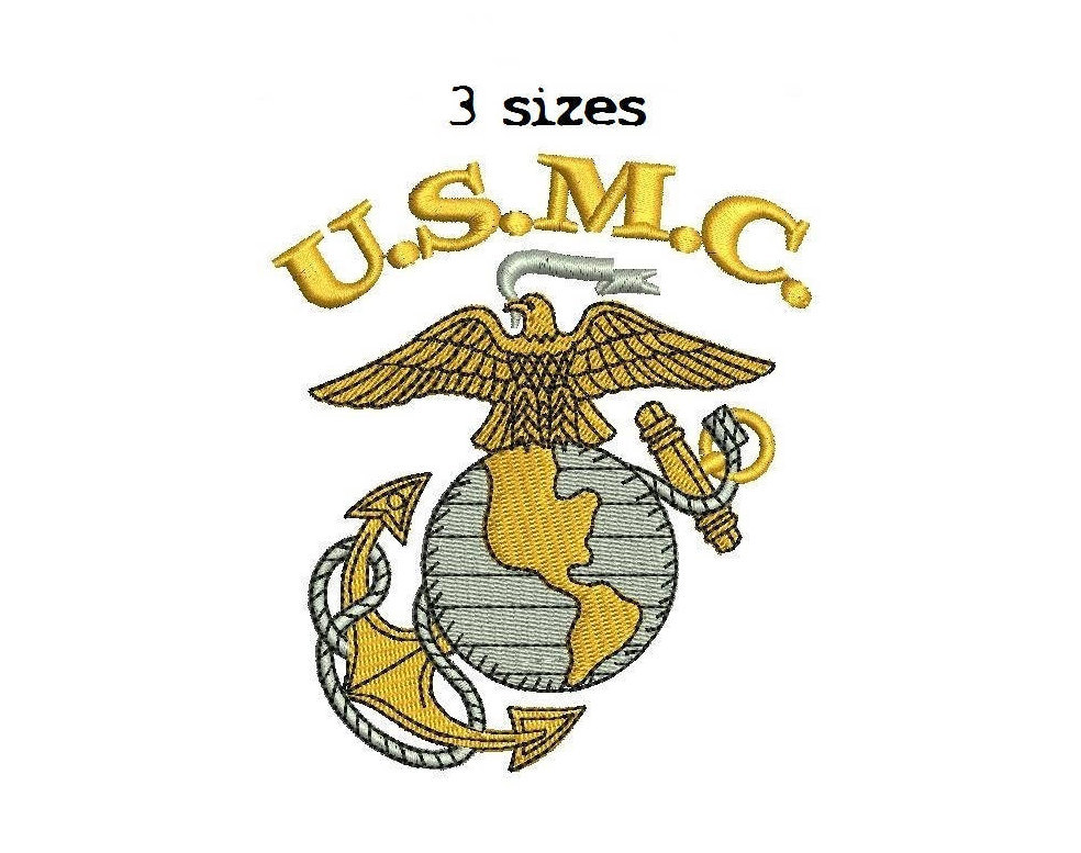 USMC Marines EGA 3 sizes digitized filled embroidery design Digital