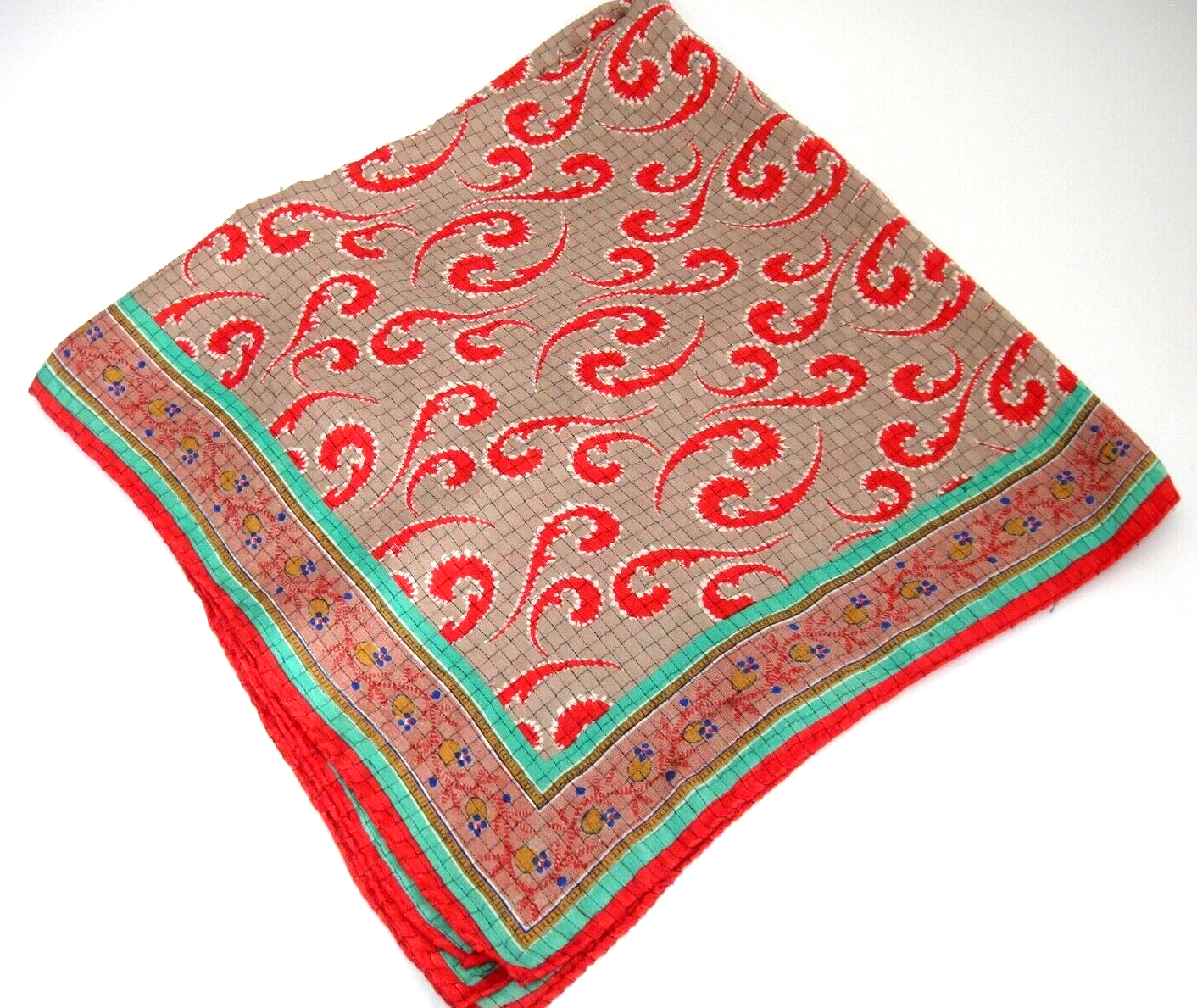 Primary image for Womens Vintage Red and Tan Silk Scarf 25" Square Paisley