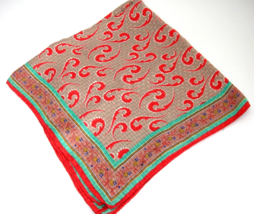 Womens Vintage Red and Tan Silk Scarf 25&quot; Square Paisley - $10.34