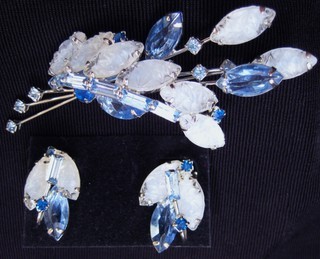 Primary image for Blue White Lava Rhinestones Brooch Pin Earrings Set