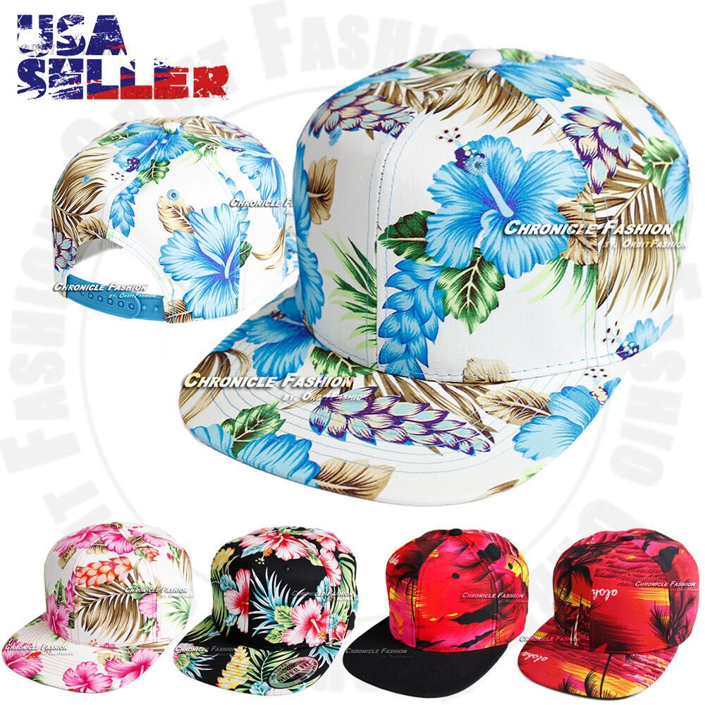 Baseball Cap Hawaiian Snapback Hat Flat Brim Adjustable Tropical Floral Men Hats
