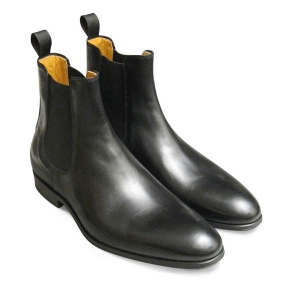 Black Chelsea Jumper Slip On Plain Rounded Toe High Ankle Genuine Leather Boots