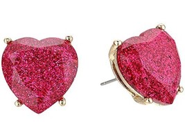 Betsey Johnson Fuchsia Sparkle Heart Stud Earrings Nwt - $24.00
