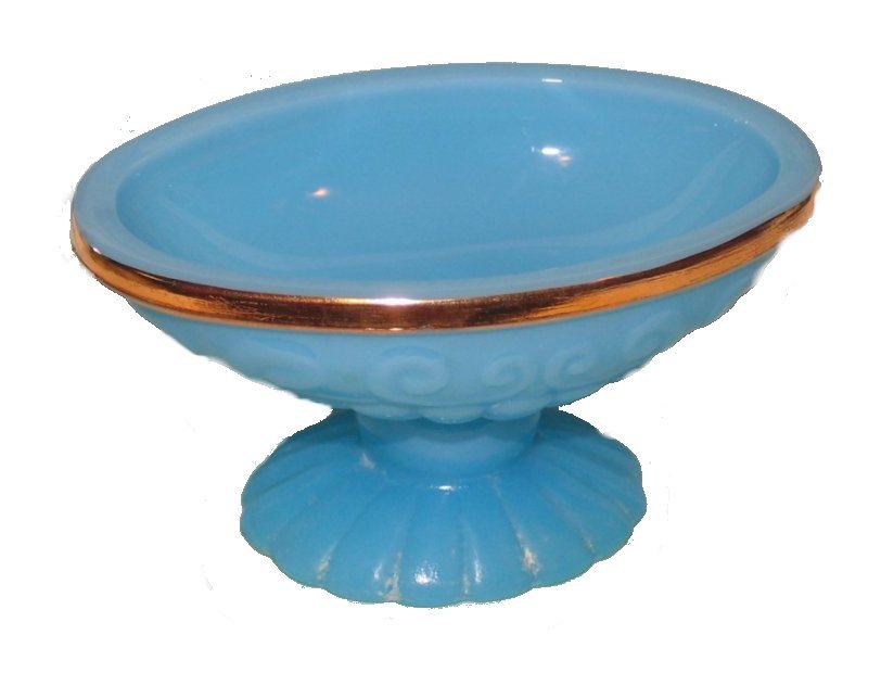 Vintage Avon French Blue Bristol Blue Oval Soap Dish with gold trim