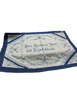 Vintage embroidered linen wall hanging in German hand made. Blue On White. - $41.55