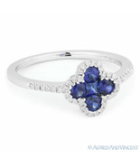 0.67ct Round Princess Cut Sapphire Diamond Right-Hand Flower Ring 14k Wh... - $986.03