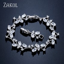 Fashion Cubic Zirconia Leaf Charm Chain Link Bracelets With White Gold Color For - $22.05