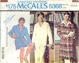 McCalls 5368 Mens Pajamas PJs 38-40 Robe Carefree Pattern UNCUT FF Vinta... - $19.79