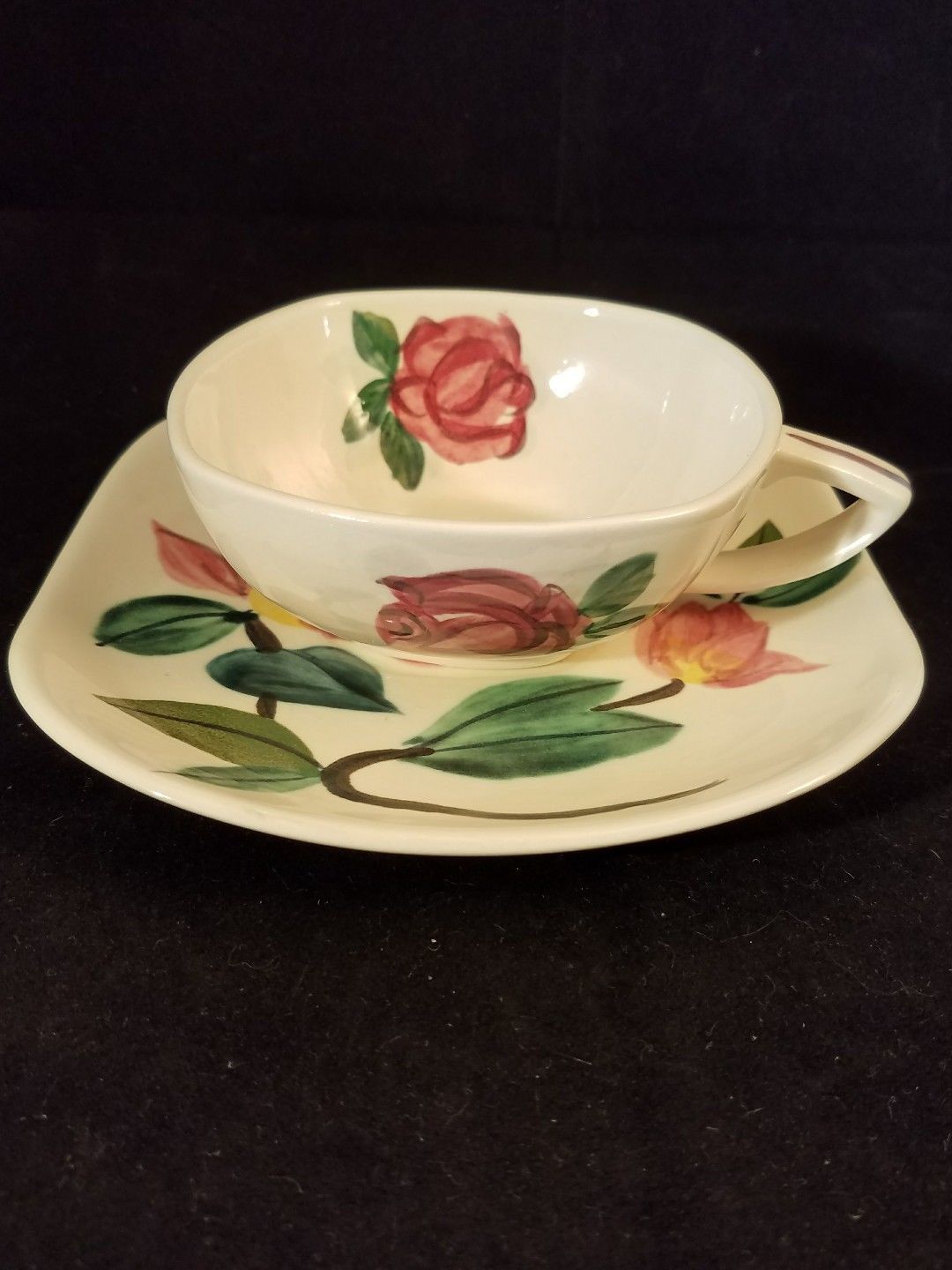 Red Wing Pottery USA Tea Cup and Saucer Hand Painted - Red Wing, Rumrill