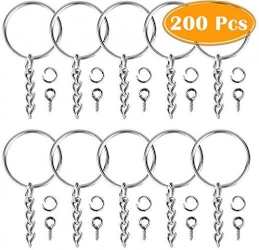 Paxcoo 100Pcs Keychain Rings With Chain And 100 Pcs Screw Eye Pins Bulk For
