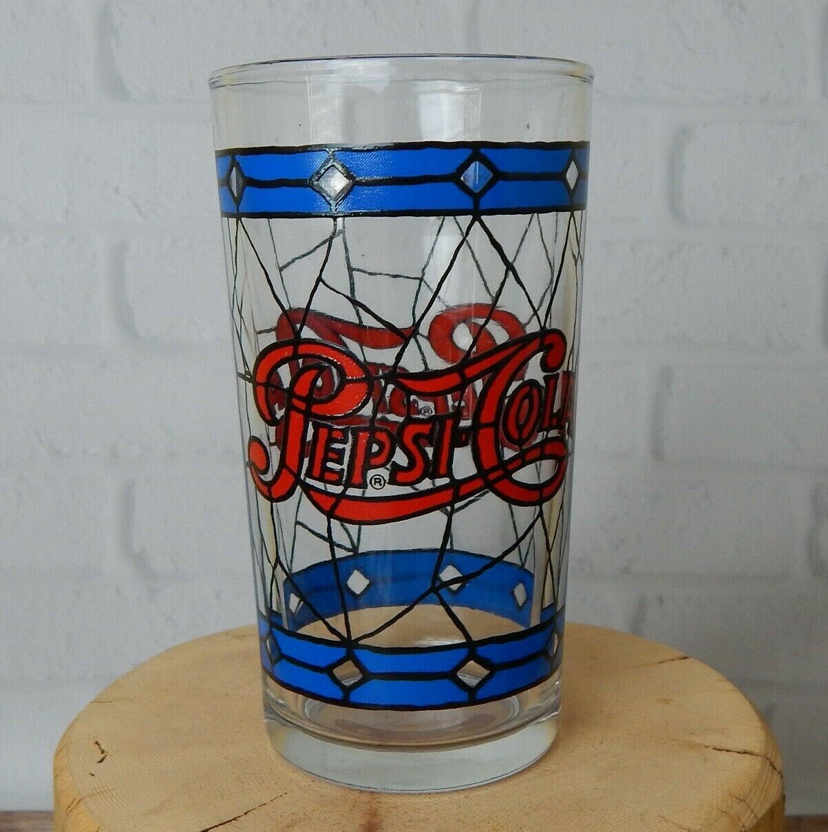 Set of 8 Vintage 1970 5" Pepsi Cola Tiffany Style Glass Tumbler