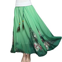 [Green Peacock] Bohemian Chiffon Full Skirt Bust Skirt Maxi Long Skirt,One Size image 2