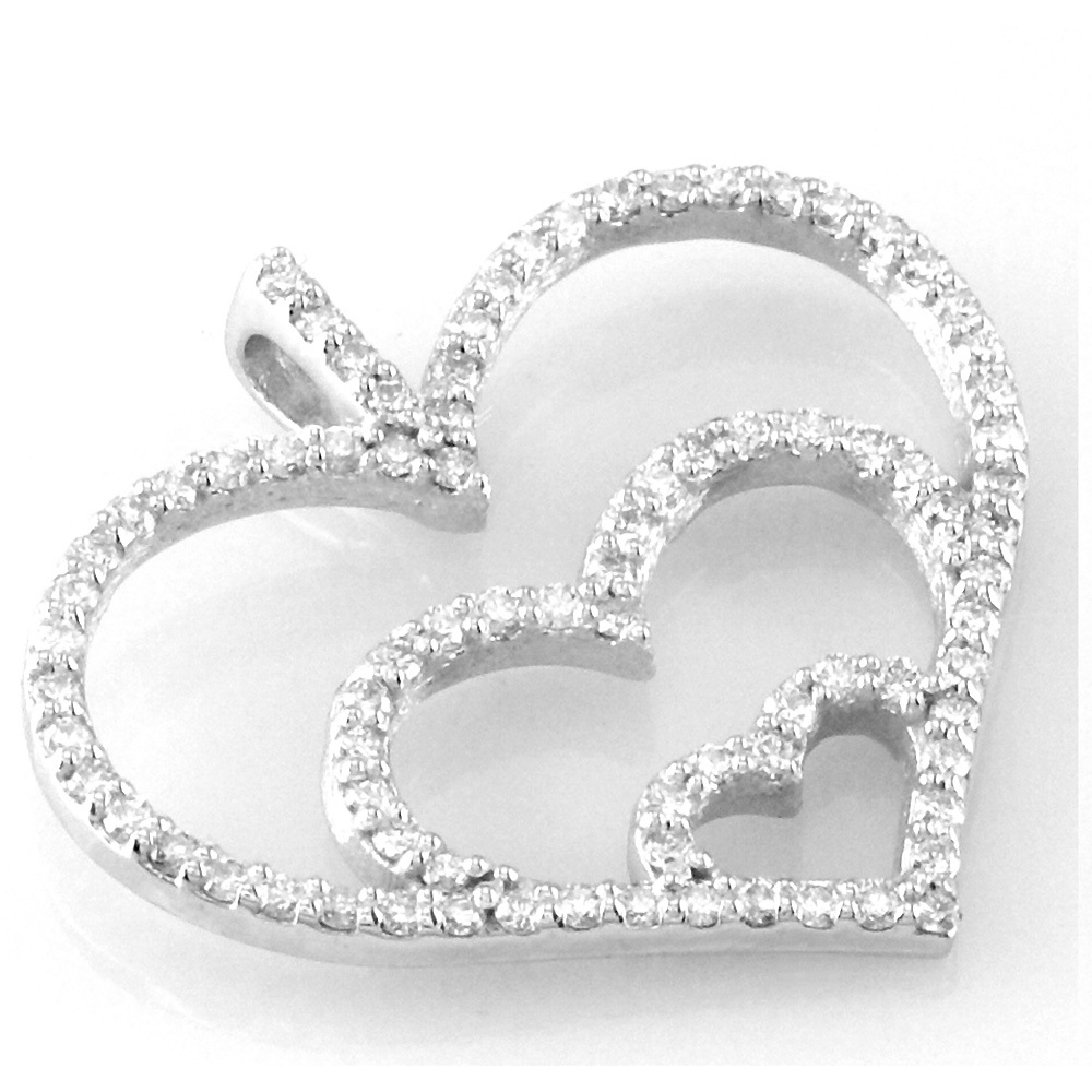 Triple Heart Diamond Pendant, 0.84CT in 14K White Gold Other