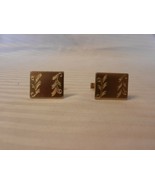 Men&#39;s Vintage Cufflinks Goldtone with Leaves Rectangular Shape - $29.70