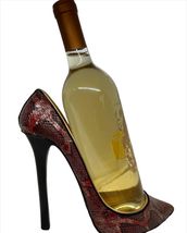 Stiletto Shoe Wine Bottle Holder Red Black Snakeskin Look 8" High Poly Resin Bar image 5