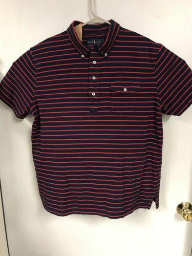Primary image for Ralph Lauren Men Golf Shirt XL Blue Red Striped Short Sleeve Collared